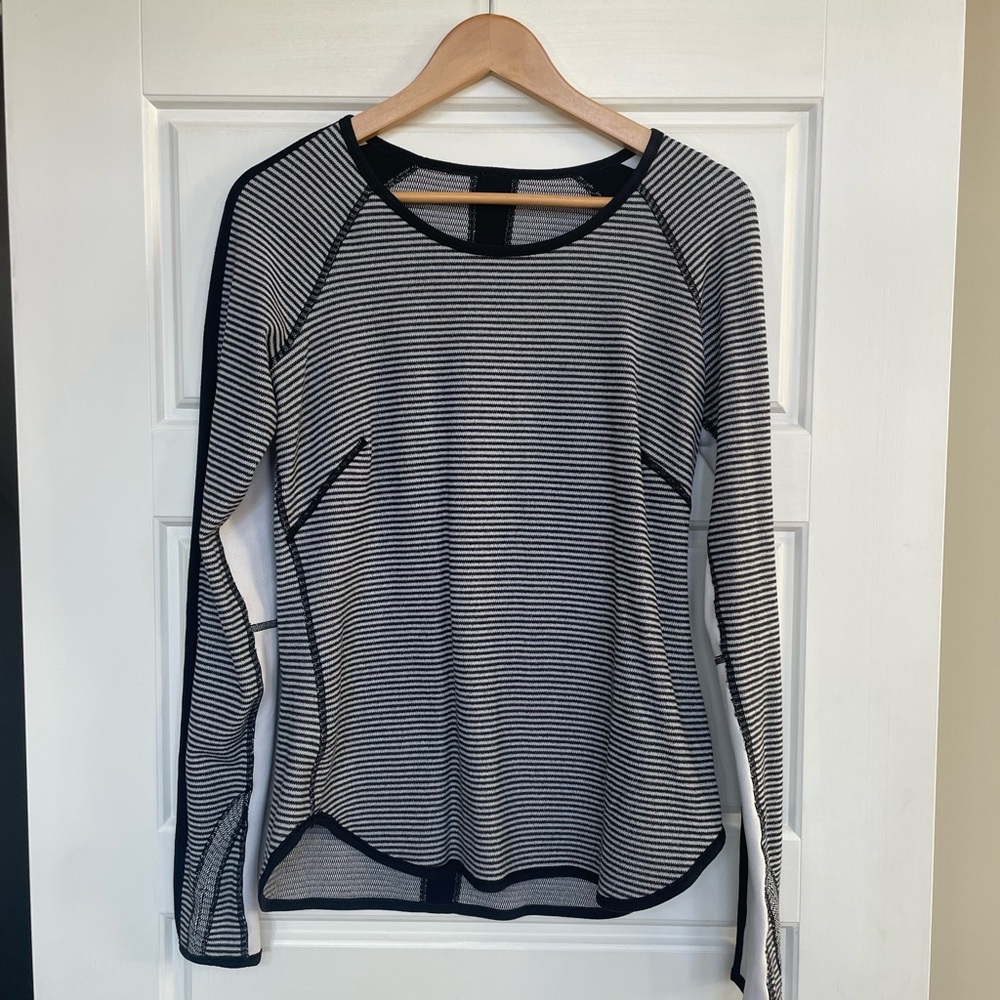 Lululemon Black and White Striped Long Sleeve